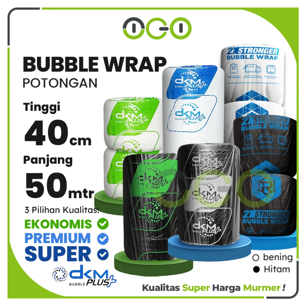 

Plastik Bubble Wrap Roll Kecil 40cm x 50meter Merek DKM dan RUSFET - Warna Bening dan Hitam Termurah