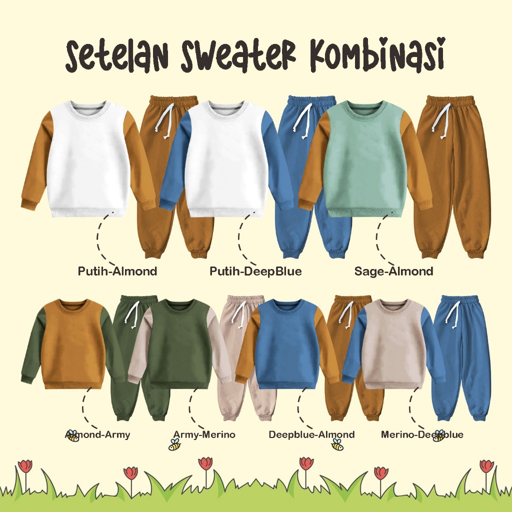 One Set Sweater Combi Celana Joger Training Anak Laki-laki Perempuan