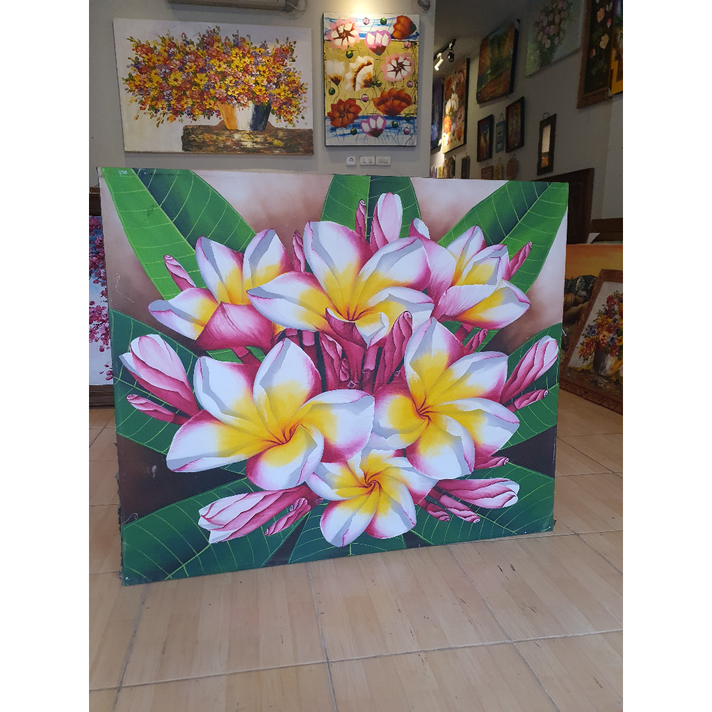 lukisan bunga kamboja 120 x 100 cm hiasan dinding