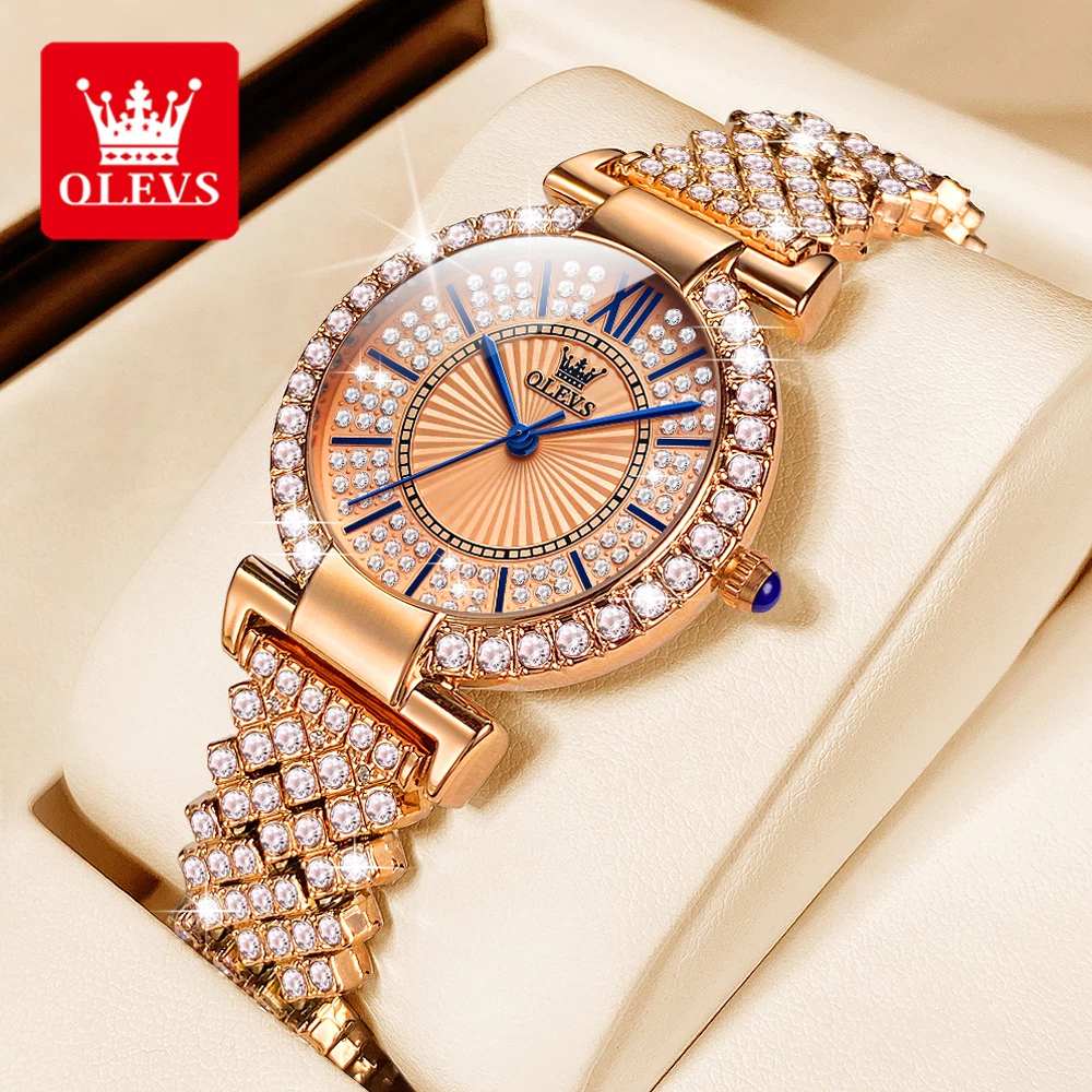 OLEVS Jam Tangan Wanita Anti Air Original Berlian Stainless Steel Fashion Rose Gold Watch For Women