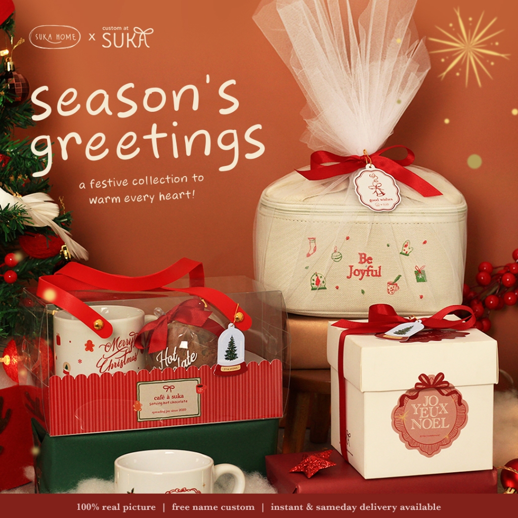 

[Hampers Natal] Hampers Hadiah Natal Tahun Baru Xmas Gift Parsel Natal Christmas Gift Set Custom Mug Natal "Season's Greetings" Collection by Suka Home