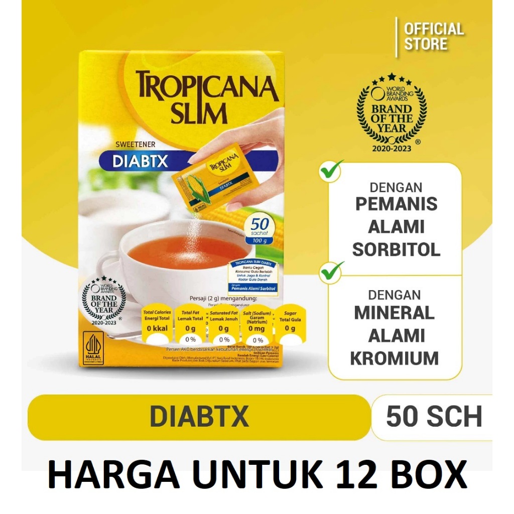 

Tropicana Slim Diabtx ISI 12 Box x 50 Sachet Box Sweetener Pemanis Gula Kotak Diabetics Diabetes