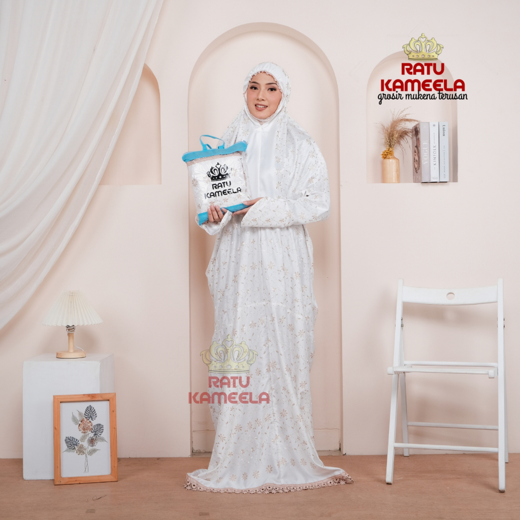 RATU KAMEELA - mukena terusan bordir dewasa sutra paris prada renda bawah mewah adem
