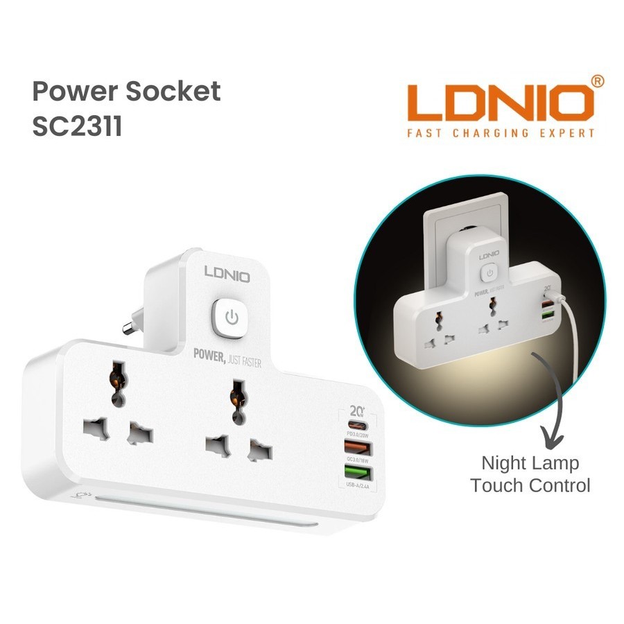 STOP KONTAK LDNIO COLOKAN LISTRIK SC2311 2 SOCKET 3USB ADAPTOR STECKER