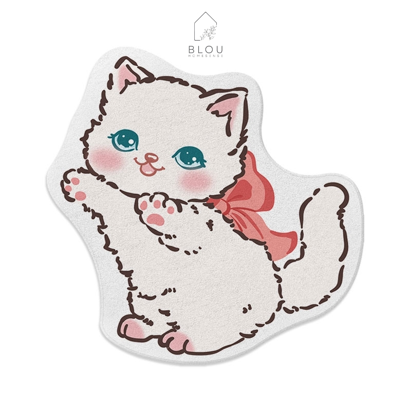 Blou Keset Karpet Lucu Cat Kitty Pink Bulu Lembut Halus Dekorasi Rumah Kamar Motif Cat Floor Mat Bat