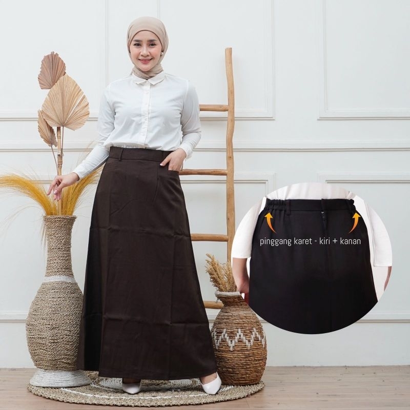 rok A pinggang sleting/ rok kantor/rok kerja/rok formal/rok kuliah/rok santri/rok hitam span A