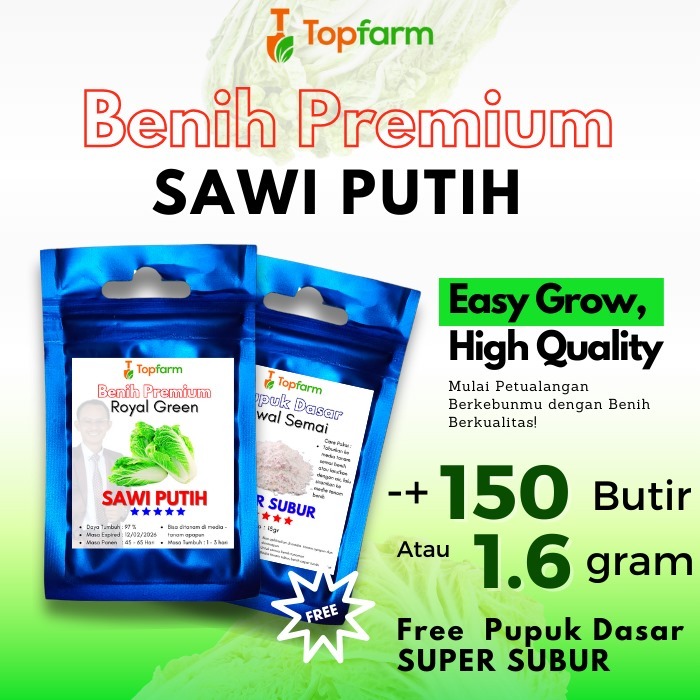Benih Topfarm / Benih Sawi Putih Jumbo / Benih Sawi Putih Unggul / Benih Sawi Putih Tahan Akar Gada 