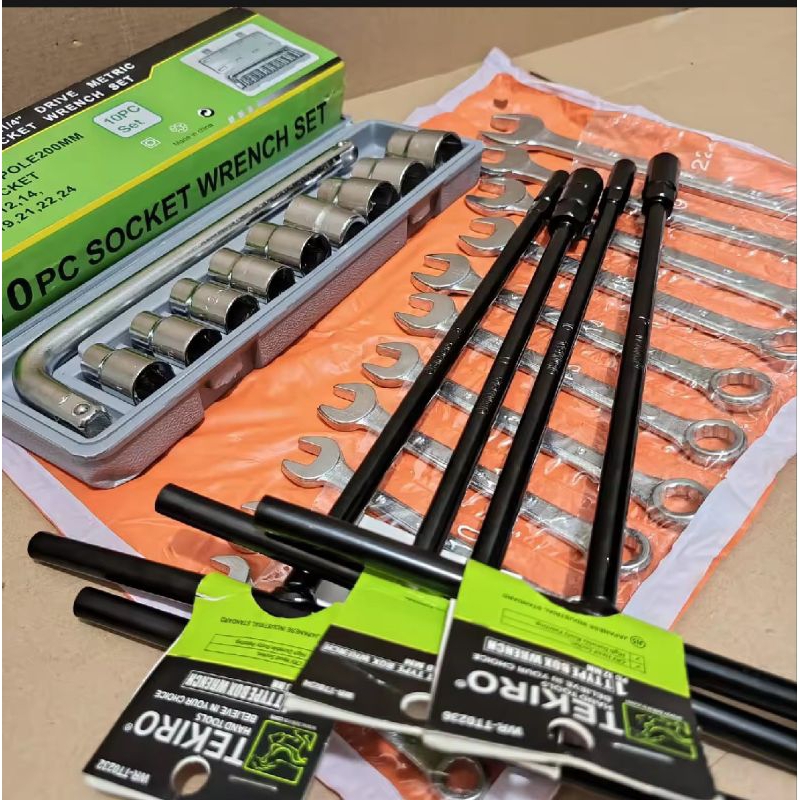 MURAH PAKET LENGKAP Kunci shock ATS BONUCCI 10 pcs + Kunci Sock T 4 pcs set ( 8mm , 10mm , 12mm , 14