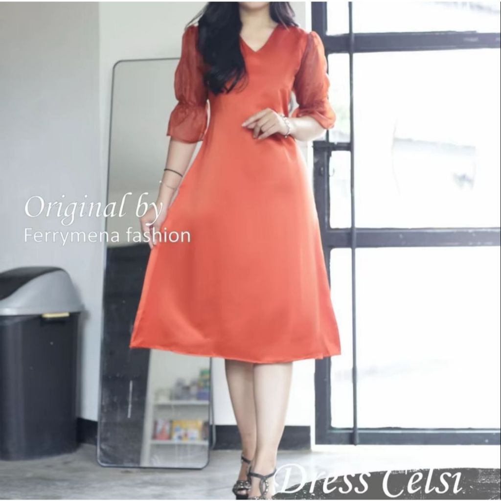 [COD] Dress Remaja Natal Warna Terakota Gaun Natal Remaja Kekinian Viral