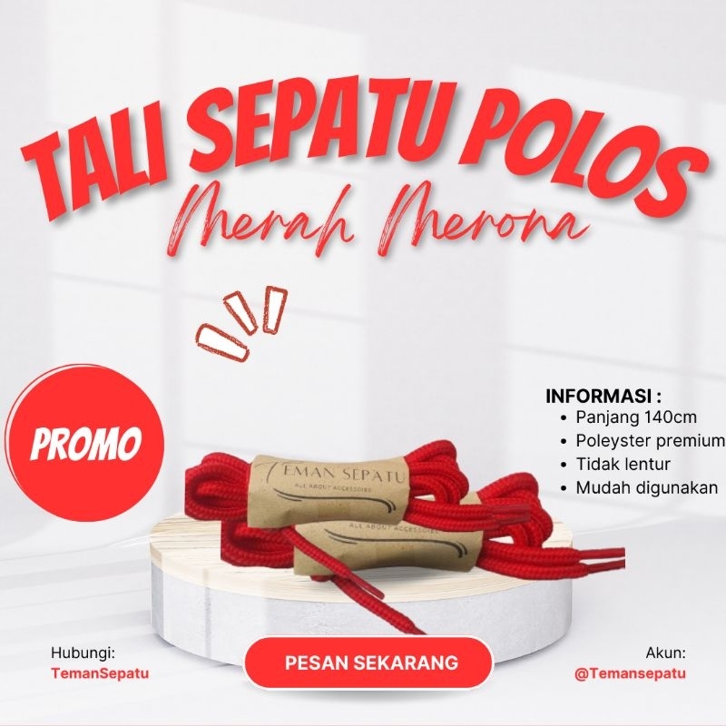 ￼Tali Sepatu Bulat 8 Lubang by Teman Sepatu - Bahan Polyester - Warna Merah Merona - Tali Sepatu Doc