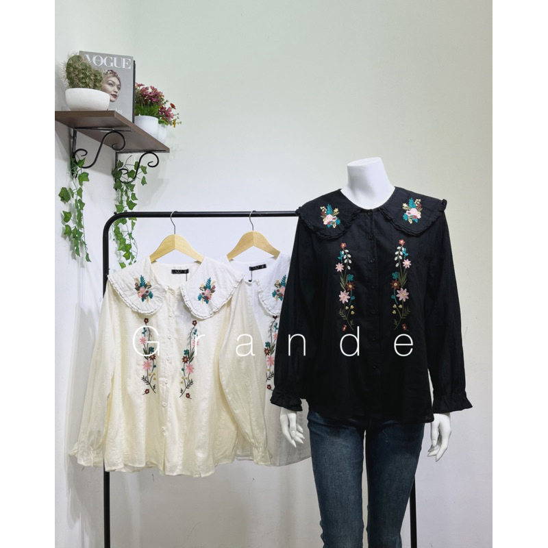 BLOUSE MOTIF BUNGA KOREAN WANITA IMPORT