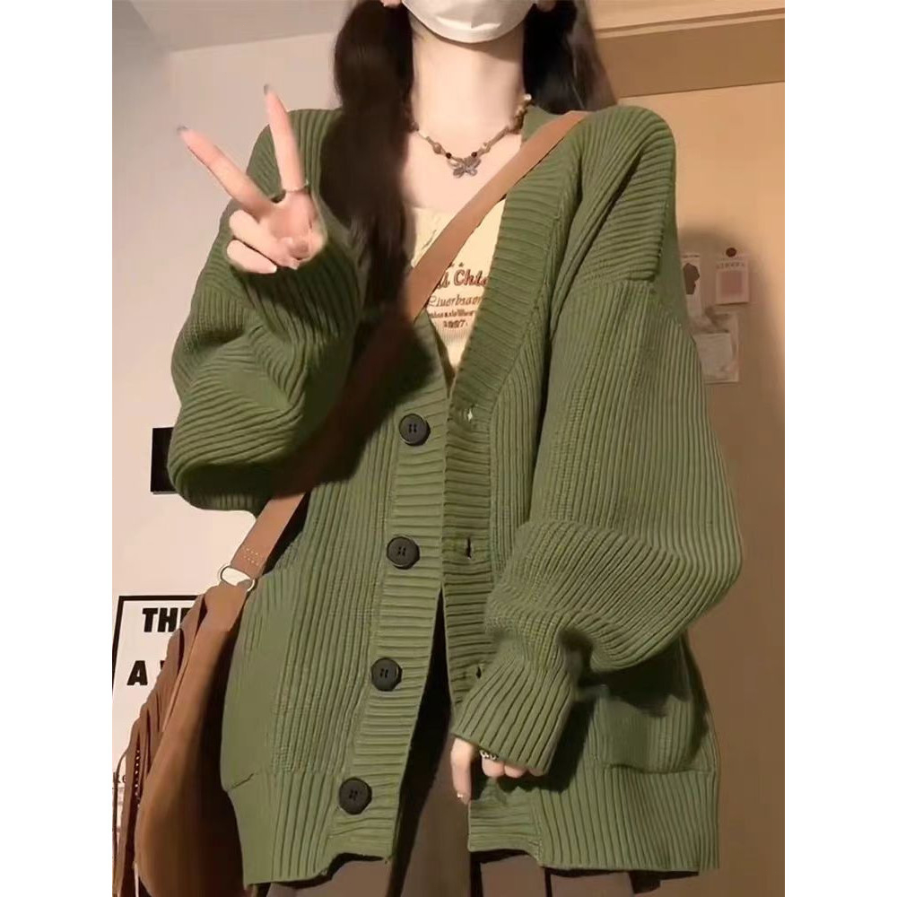Rajutan Kardigan Wanita Gaya Korea Cardigan Kasual Lengan Panjang Atasan Rajut Longgar