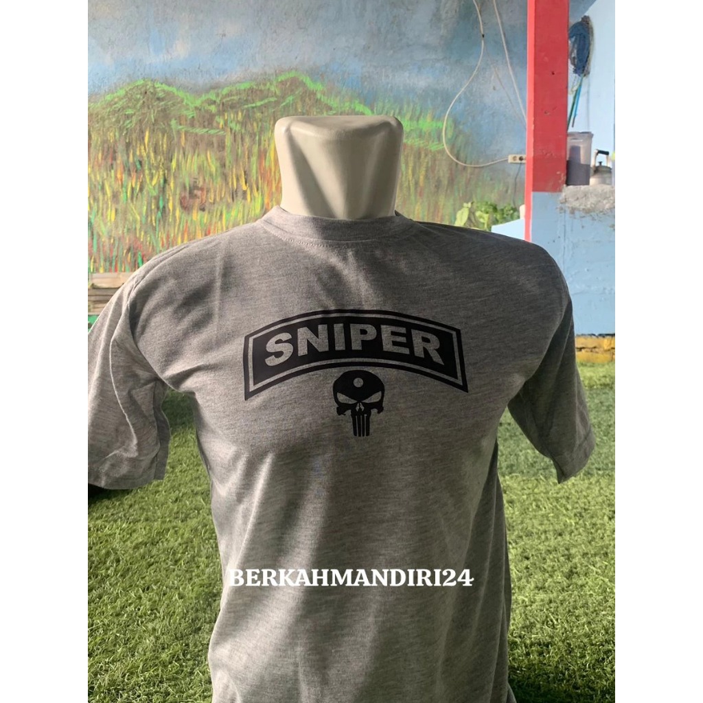 Kaos Army Sniper Katun Lengan Pendek Misty Grey Sablon Sniper