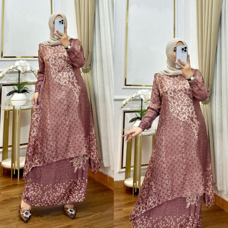 ARUFA - GAMIS BATIK LD 120 SET BATIK SUTRA GAMIS BATIK JUMBO GAMIS PESTA ELEGAN MEWAH SET BATIK TERL