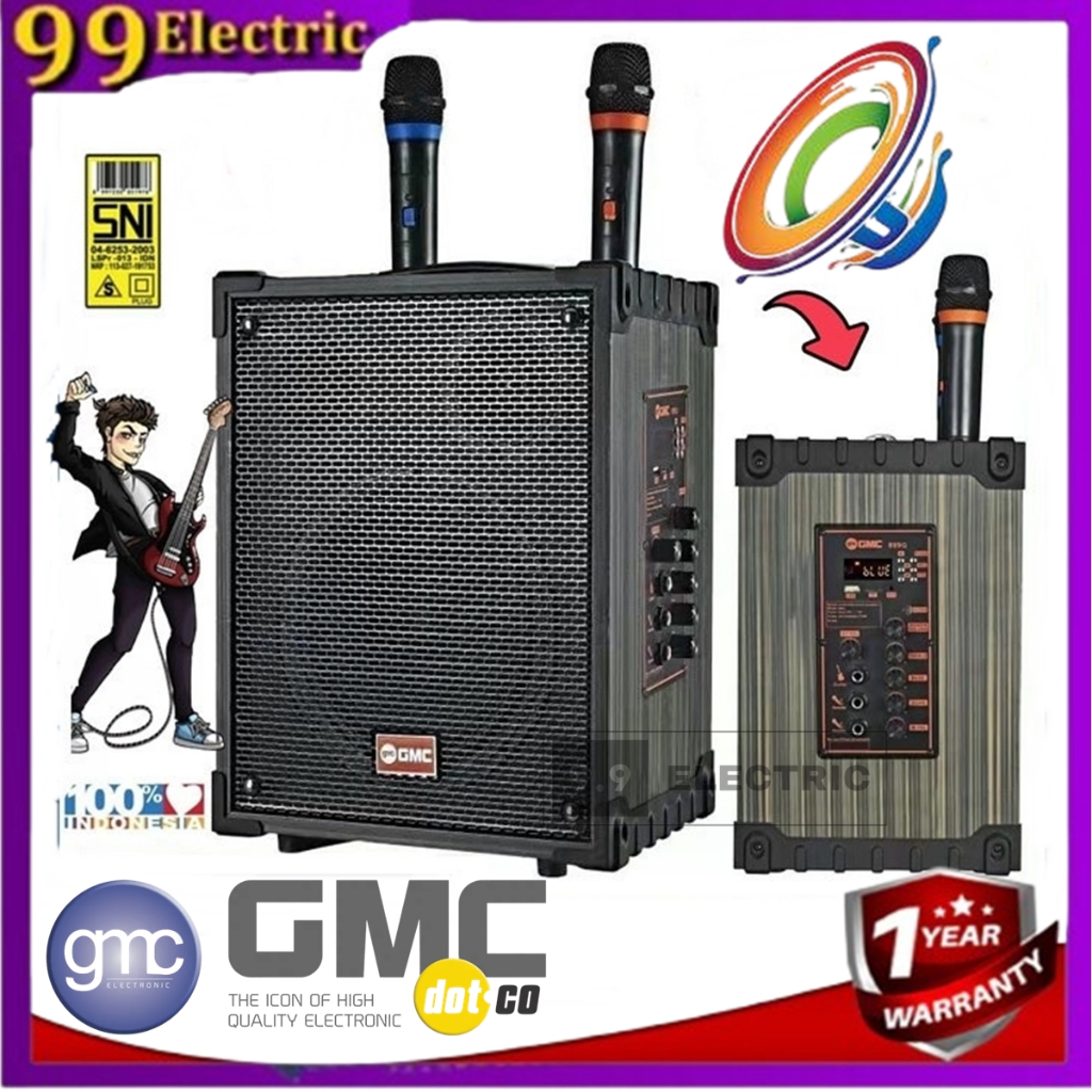Speaker Portable GMC 899P Bluetooth Karaoke Free 2 Mic Wireless Support Guitar Original new