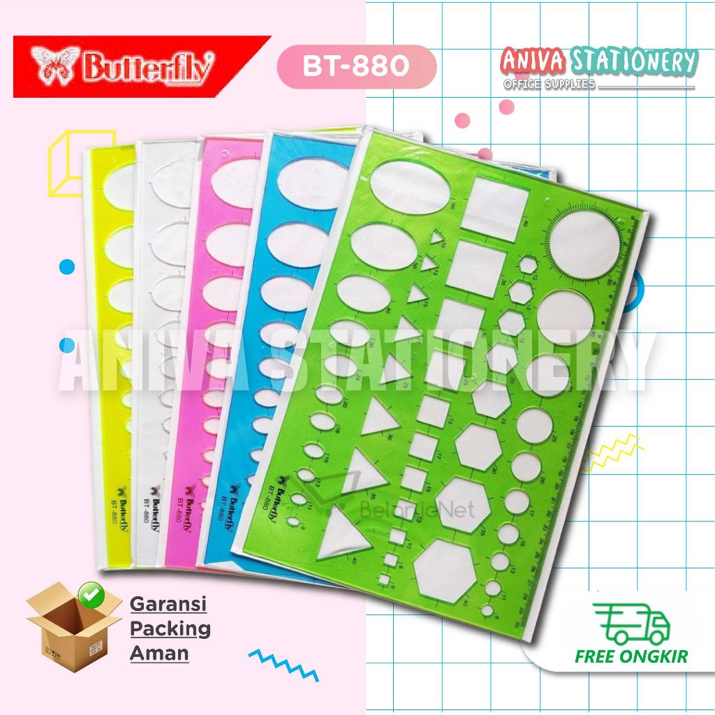 

Penggaris Template Lingkaran Kotak Segitiga Oval BUTTERFLY BT-880