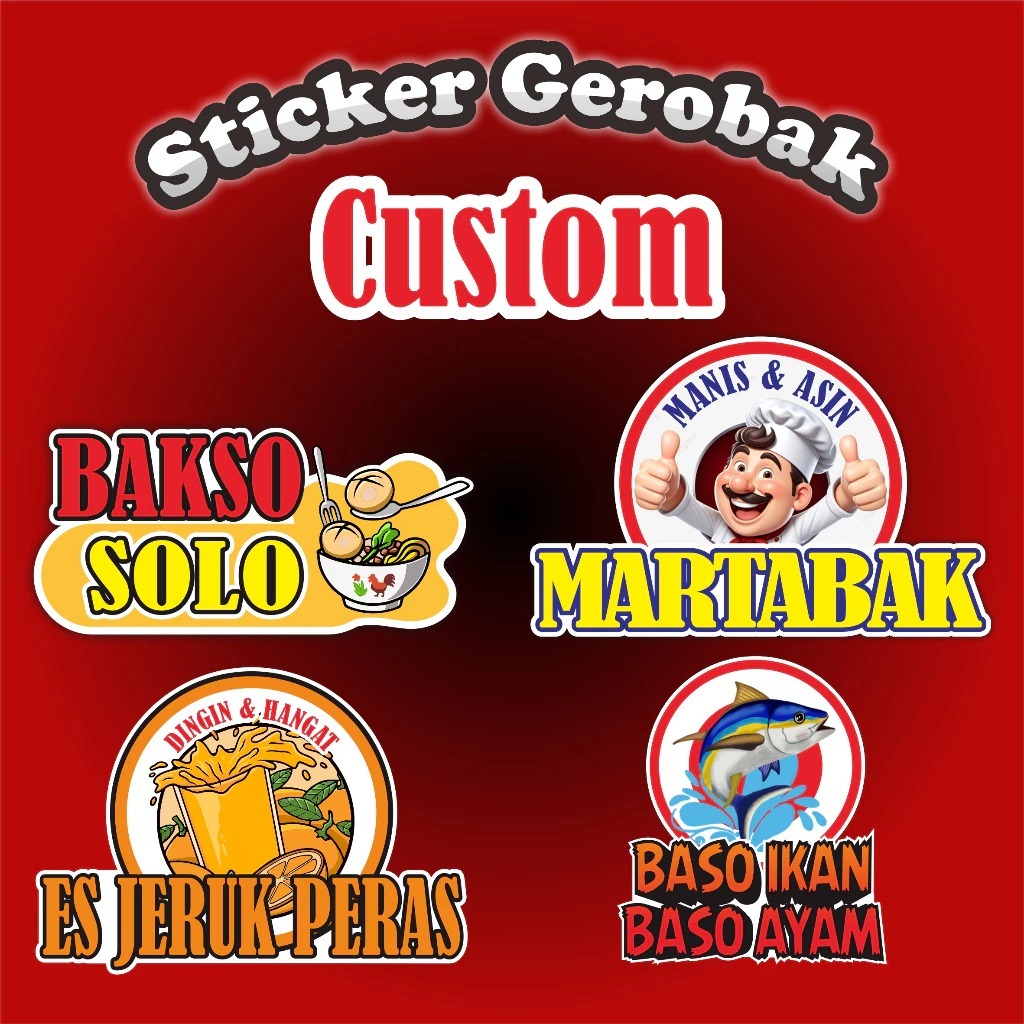 

Sticker Gerobak Custom, Sticker Nama Usaha, Sticker Kaca, Sticker Etalase, Sticker awet Anti air,Sticker Vinyl