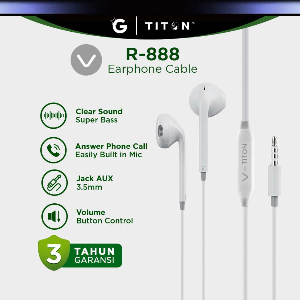 Cable Earphone Titon R888 for Vivo | Garansi 3 Tahun