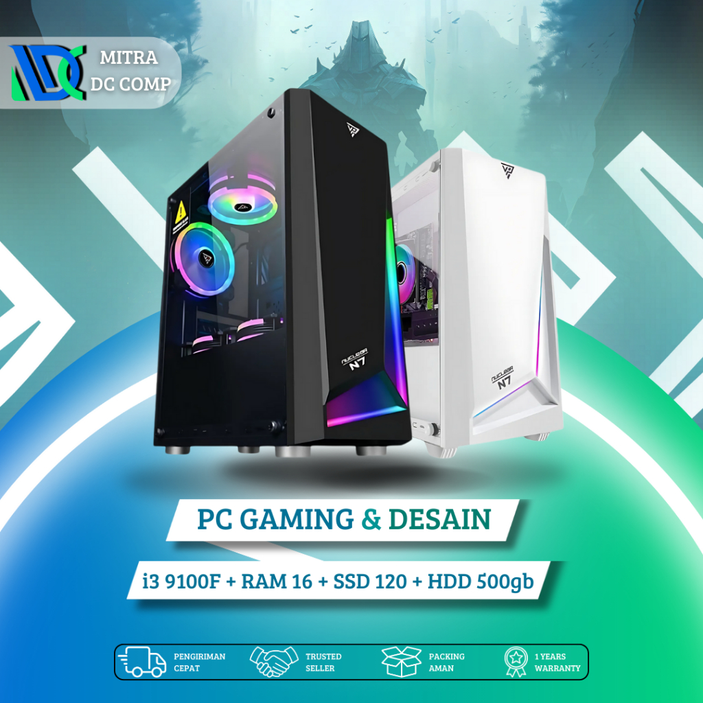 Paket Komputer Gaming Intel Core i3 12100F Ram 16gb ddr4 GTX 1050 Ti 4gb