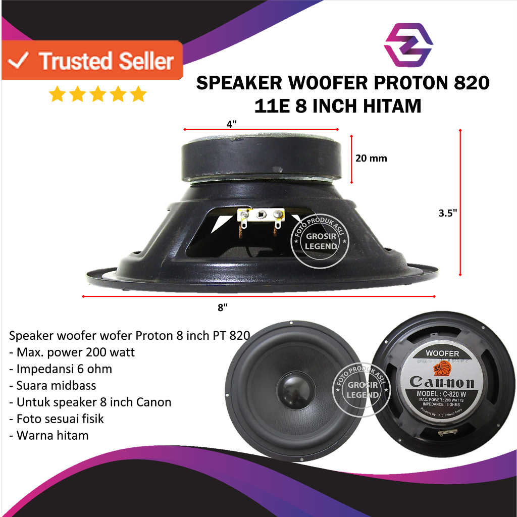 Speaker woofer wofer Proton 8 inch PT 820