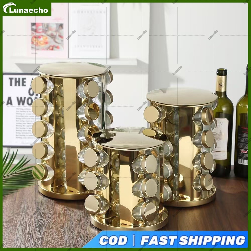 Rak bumbu bulat baja tahan karat Rak dapur Set Penyimpanan kelas Makanan rak bumbu berputar rumah