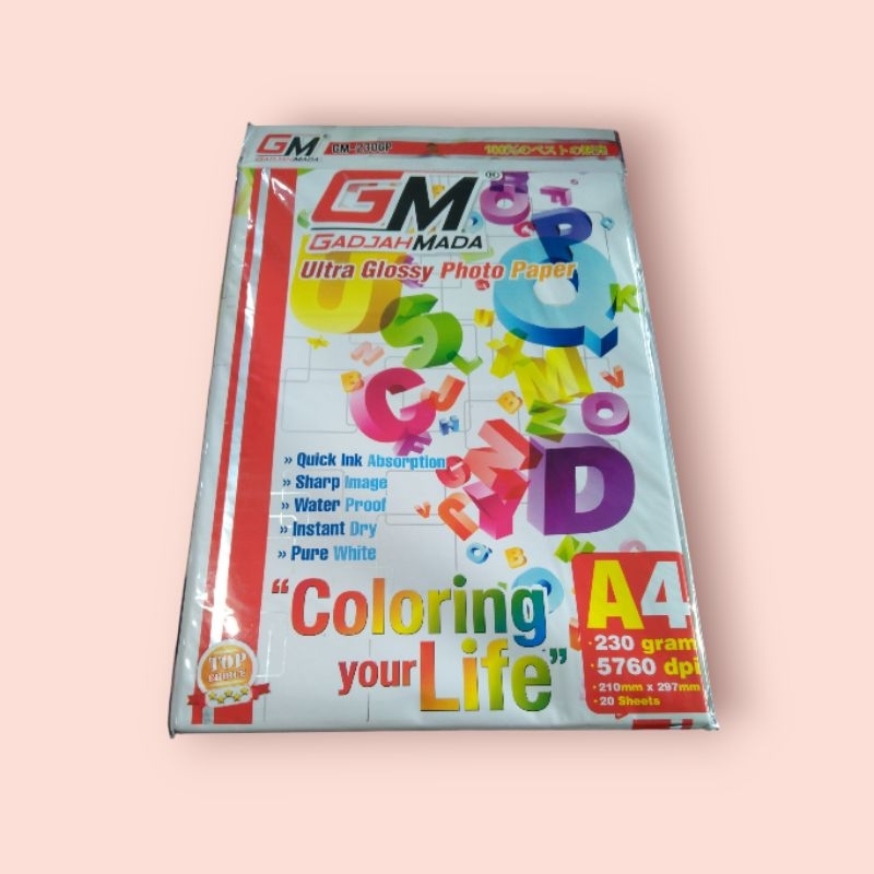 

Kertas Foto Glossy Photo Paper GM A4 210gr / 230gr isi 20sheet