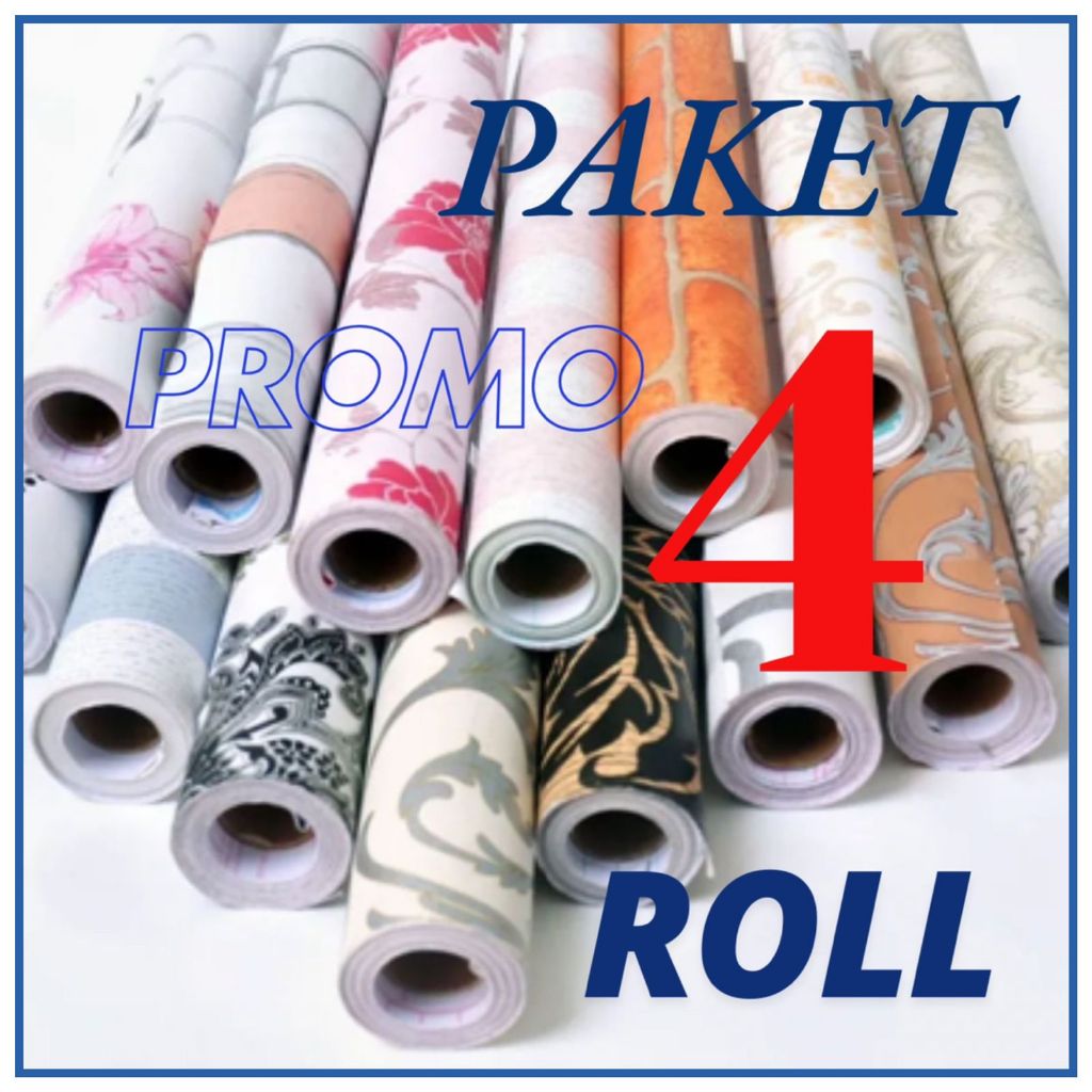 Paket 4 Roll Wallpaper Sticker Dinding - Wallpaper Kamar Tidur - Brand Sooku