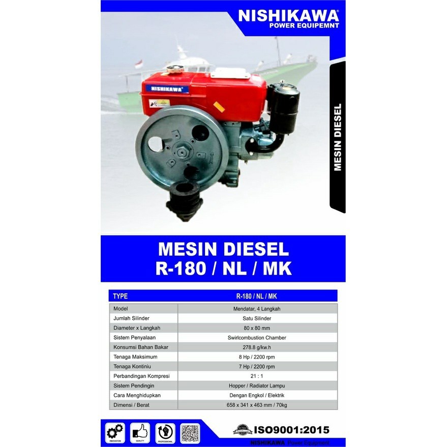 Diesel Solar 8PK Nishikawa R180 Mesin Penggerak
