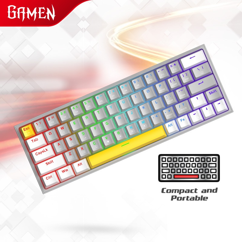 GAMEN Titan 5 Light Gray Keyboard Gaming Mechanical 60% Layout RGB Light Type-C Hot-Swappable Anti-G