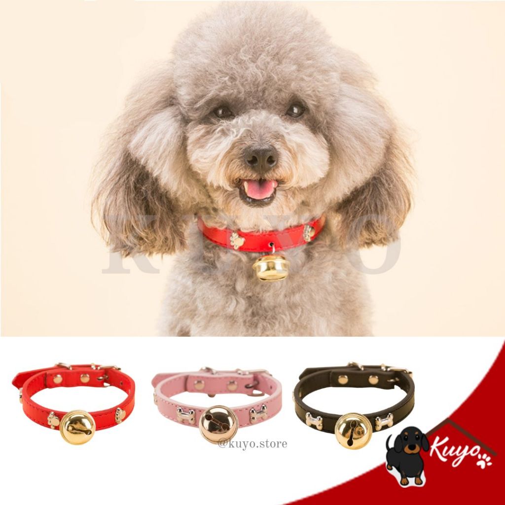 Tali Kalung Lonceng Besar Leher Anjing Kucing Lebar Kulit - Pet Cat Dog Necklace Wide Leash Leather 