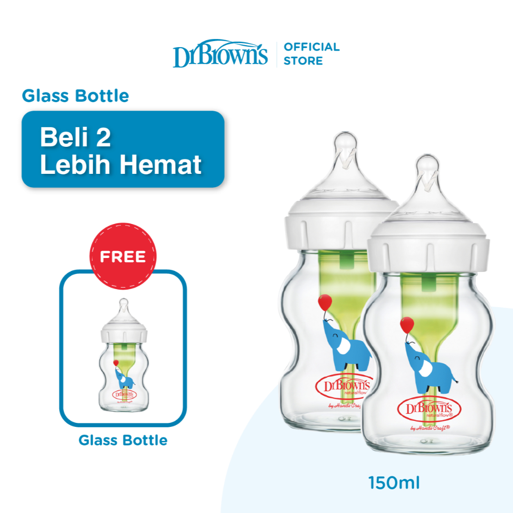 [BELI 2 GRATIS 1] Dr. Brown's 2oz / 5oz Glass Wide-Neck Options+ Deco Bottle, 2 Pack / Botol Susu Ka