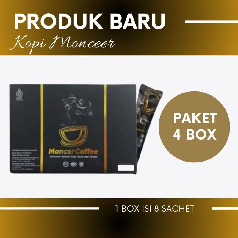 

( Paket 4 Box )Terlarisss Monceer Coffee Herbal Halal Teruji 100% Original Garansi uang Kembali