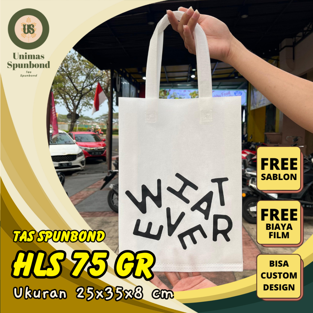 

FREE SABLON TAS SPUNBOND HANDLE LIPAT SAMPING (HLS) 25X35X8 CM 75 GR UNTUK TAS SOUVENIR, SYUKURAN, MENGENANG, PROMOSI, BANSOS,DLL