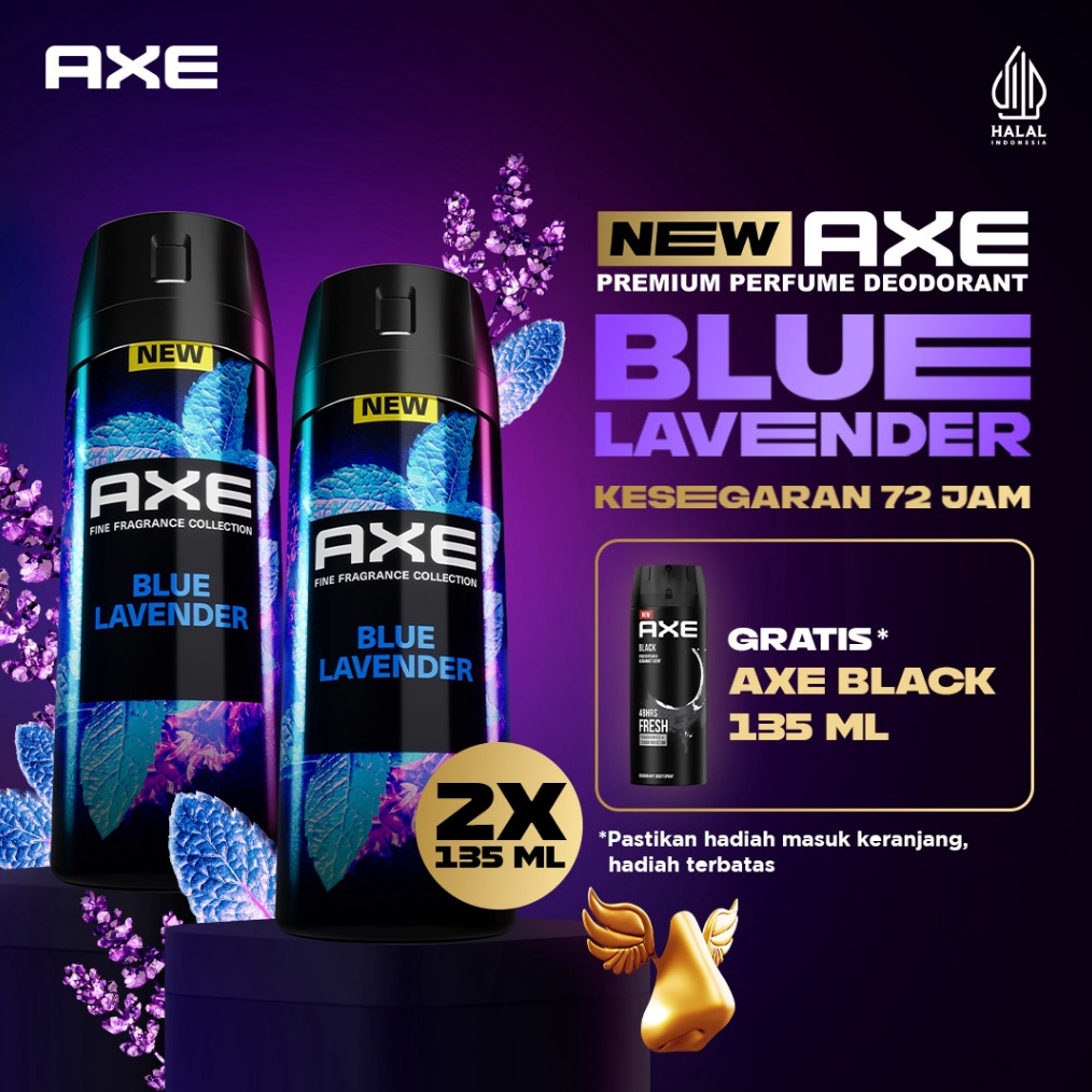 KODE X2Y AXE PREMIUM PERFUME DEODORANT BLUE LAVENDER 135ML x2