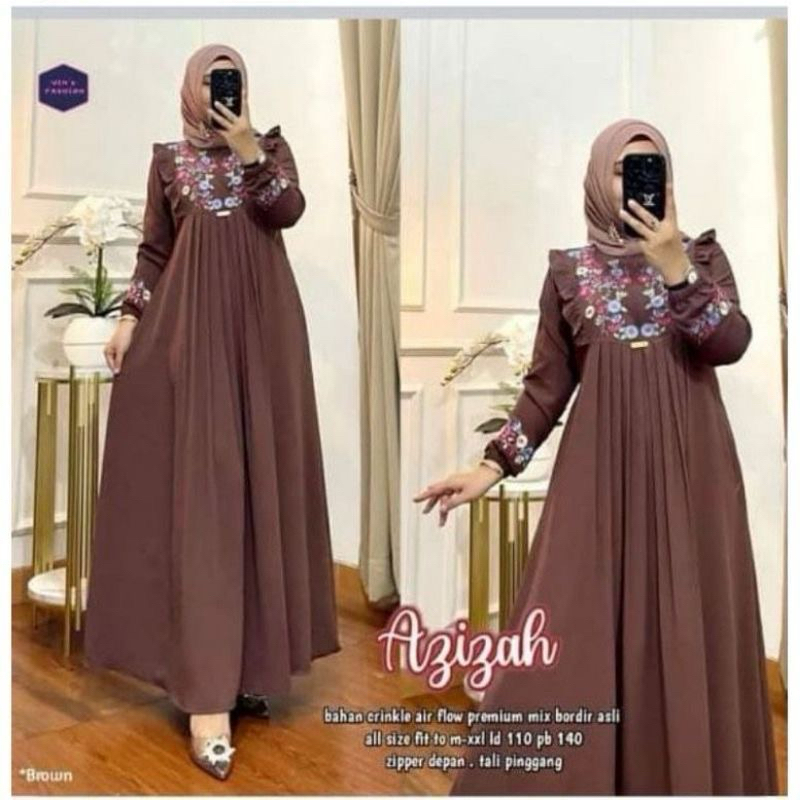 BAHAN PREMIUM / Gamis Polos Bahan Crinkle Airflow Premium Aplikasi Bordir Bunga Cantik Gamis Arab