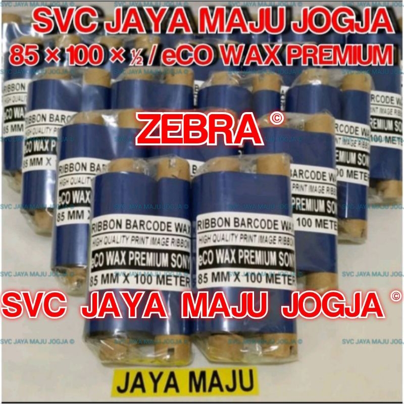 [ ZEBRA ]  85 MM  X  100 M  SONY  eCO PREMIUM WAX - FACE OUT  ||  CORE ½" - DOUBLE CORE COAK  ||  RI