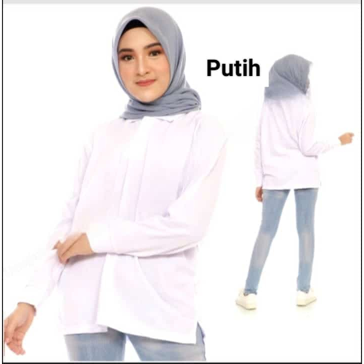 Kaos Kerah perempuan PUTIH  Lengan panjang / polo panjang wanita / polo hijab / KAOS KERAH CEWEK LEN
