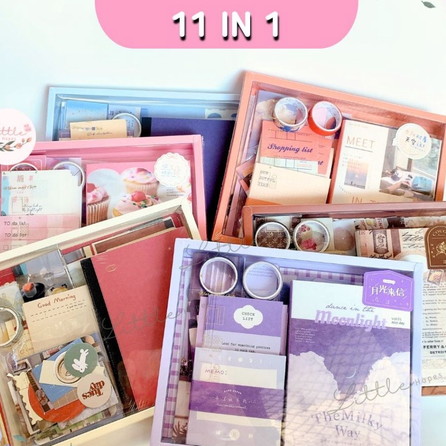

KI3 FREE GIFT 155 Pcs A6 DIY Journal Set 11 in 1 Gift Box Hadiah Unik Vintage Scrapbook COD Lucu