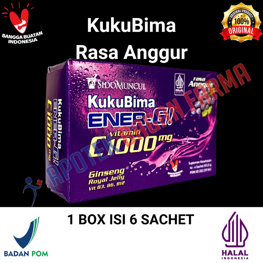 

SIDOMUNCUL KukuBima Ener-G Energi Vitamin C1000mg Box 6 Sachet Rasa Anggur & Jeruk | Minuman Berenergi Vitamin