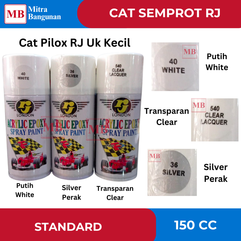 RJ LONDON CAT PILOX PILOK / CAT SEMPROT WARNA PUTIH | SILVER | CLEAR 150 CC UNTUK MOTOR,MOBIL,KAYU, 