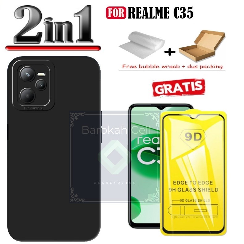 Paket 2in1 Case Realme C35 / Narzo 35A Prime Softcase Pro Camera Protector Hitam FREE 1pcs TG Layar