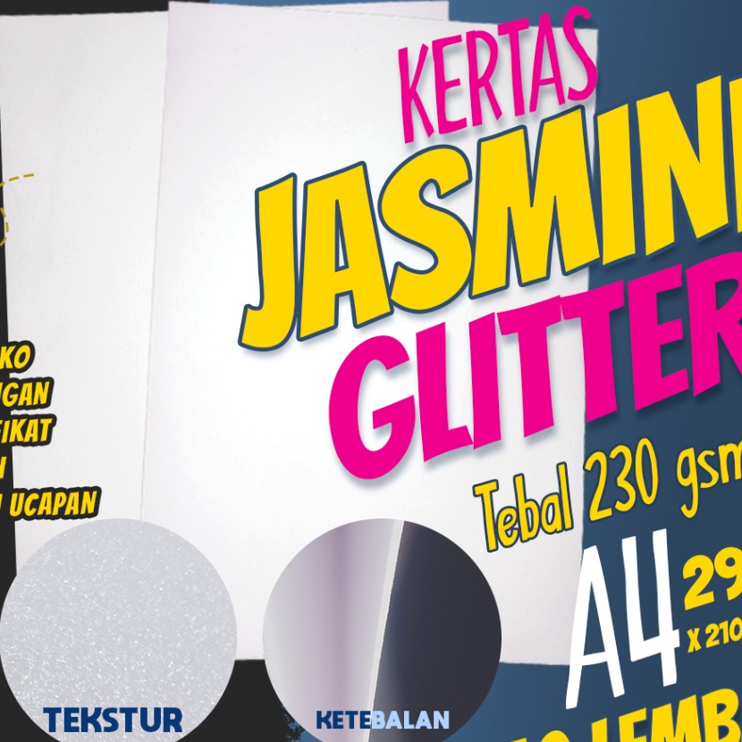 

HJ6 Kes Glitter TEBAL 23 gsm Jasmine Putih A4 isi 5 lembar Jasmin Paper Flower 23 gram Bahan Sertifikat Undangan Ijazah Kartu Blangko 23 gram