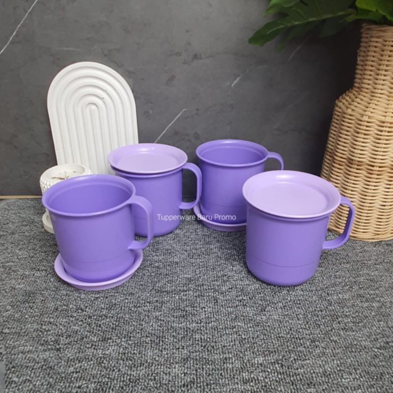 gelas plastik dengan tutup - Set Cangkir Tupperware - PRELUDIO MUG -4- HIDRAGEA