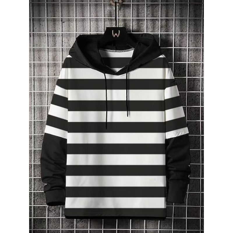 Kaos Hoodie Lengan Panjang Pria Sweater Hoodie double layer  Hoodie Salur terlaris