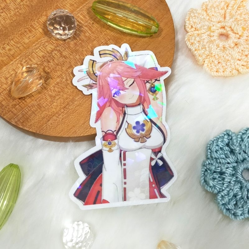 

Sticker Hologram Brokenglass Fanmerch Genshin Impact Yae Miko Original Fanart by Merch Trove
