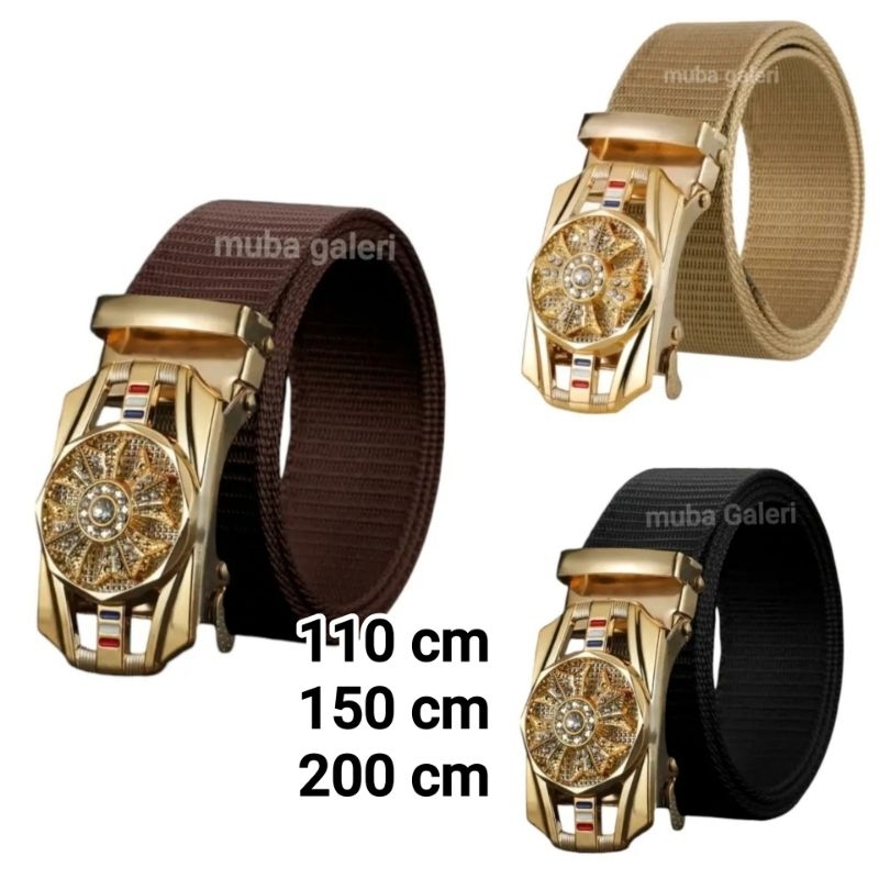 IKAT PINGGANG PRIA JUMBO PANJANG 200 CM MODEL KINCIR GESPER METAL BUCKLE SABUK KANVAS NILON IMPOR