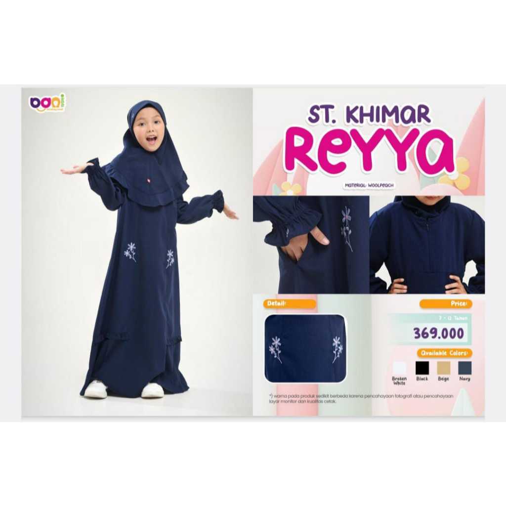 St. Khimar Reyya | Setelan Khimar Anak Perempuan Reyya | Set Hijab Anak Perempuan 7-12 tahun | Baju 