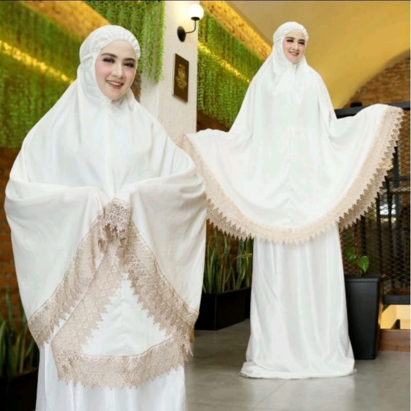 mukena sutra velvet renda putih cantik terbaru mukena murah mewah cod