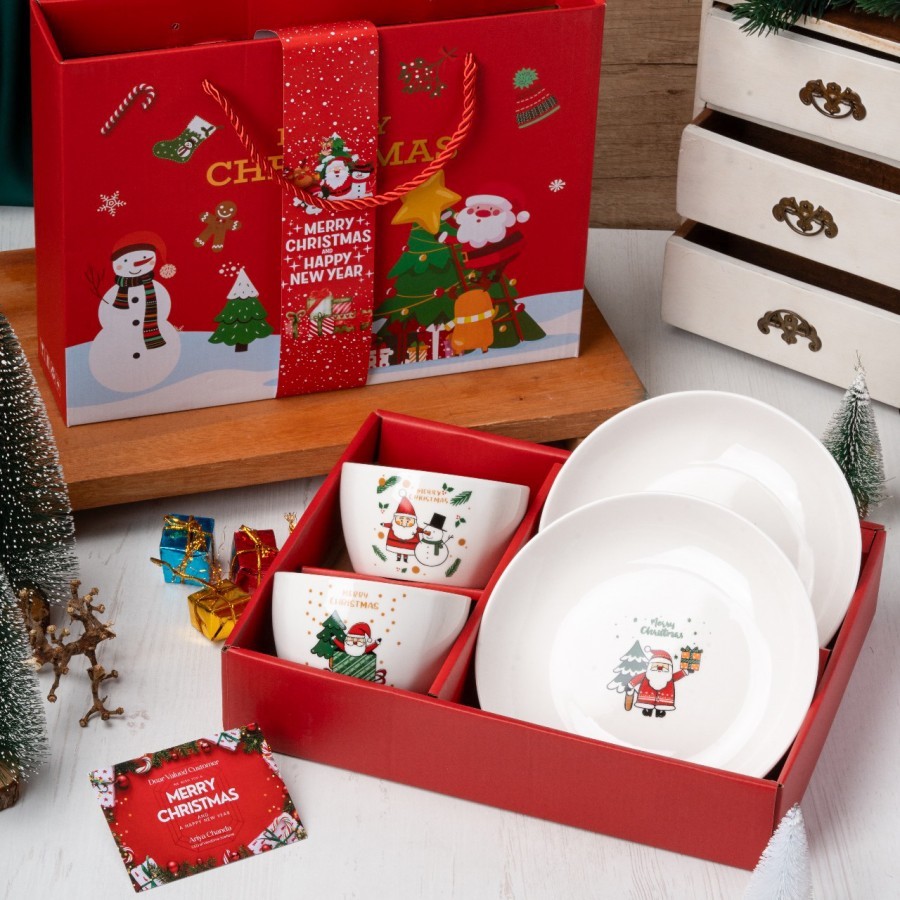 

Christmas Gift Bowl Plate set Paket Hadiah Natal 2 mangkok 2 piring keramik pakai tas