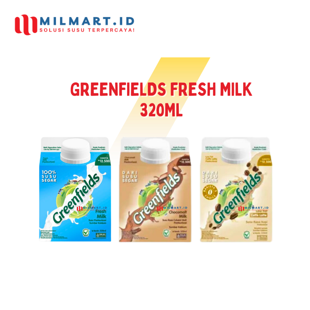

GREENFIELDS FRESH MILK 320 ML SUSU SEGAR CAIR FRESH MILK FULL CREAM/CAFFE LATTE/CHOCOMALT